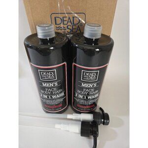 Dead Sea Collection Mens 3-In-1 Face Body Hair Wash Sandalwood Scent 33.8oz